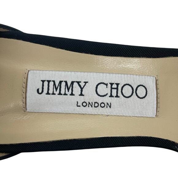 Jimmy Choo Aveline 100 Black Sandal Grosgrain Mesh Fasincator Bow Size 39 - Picture 12 of 16